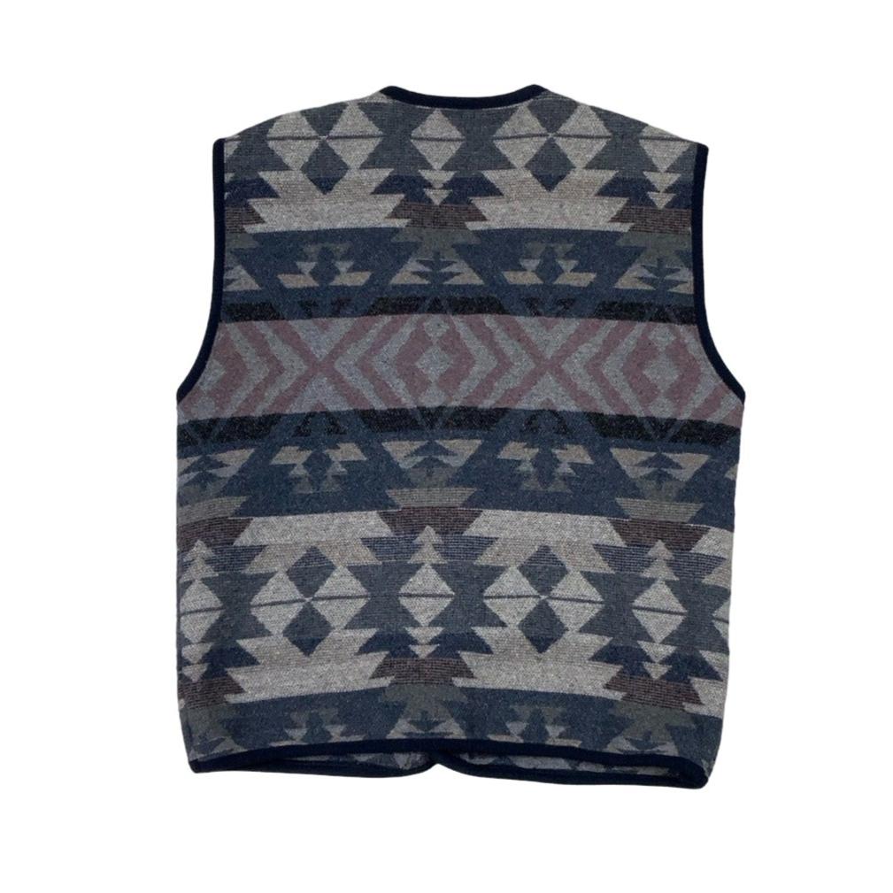 Vintage Grey Blue Black Aztec Wool Waistcoat S M