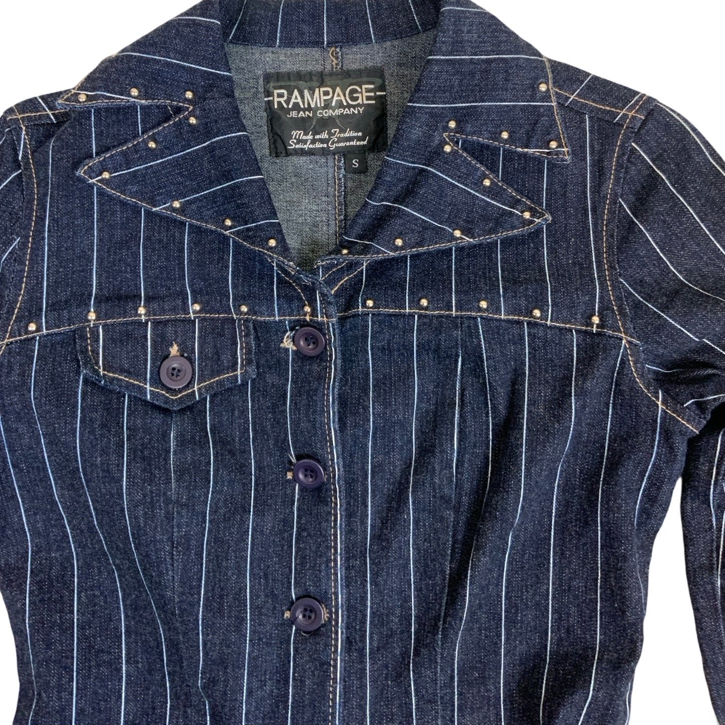 Vintage 'Rampage Jean Company' Denim Pinstripe Midi Dress S 10