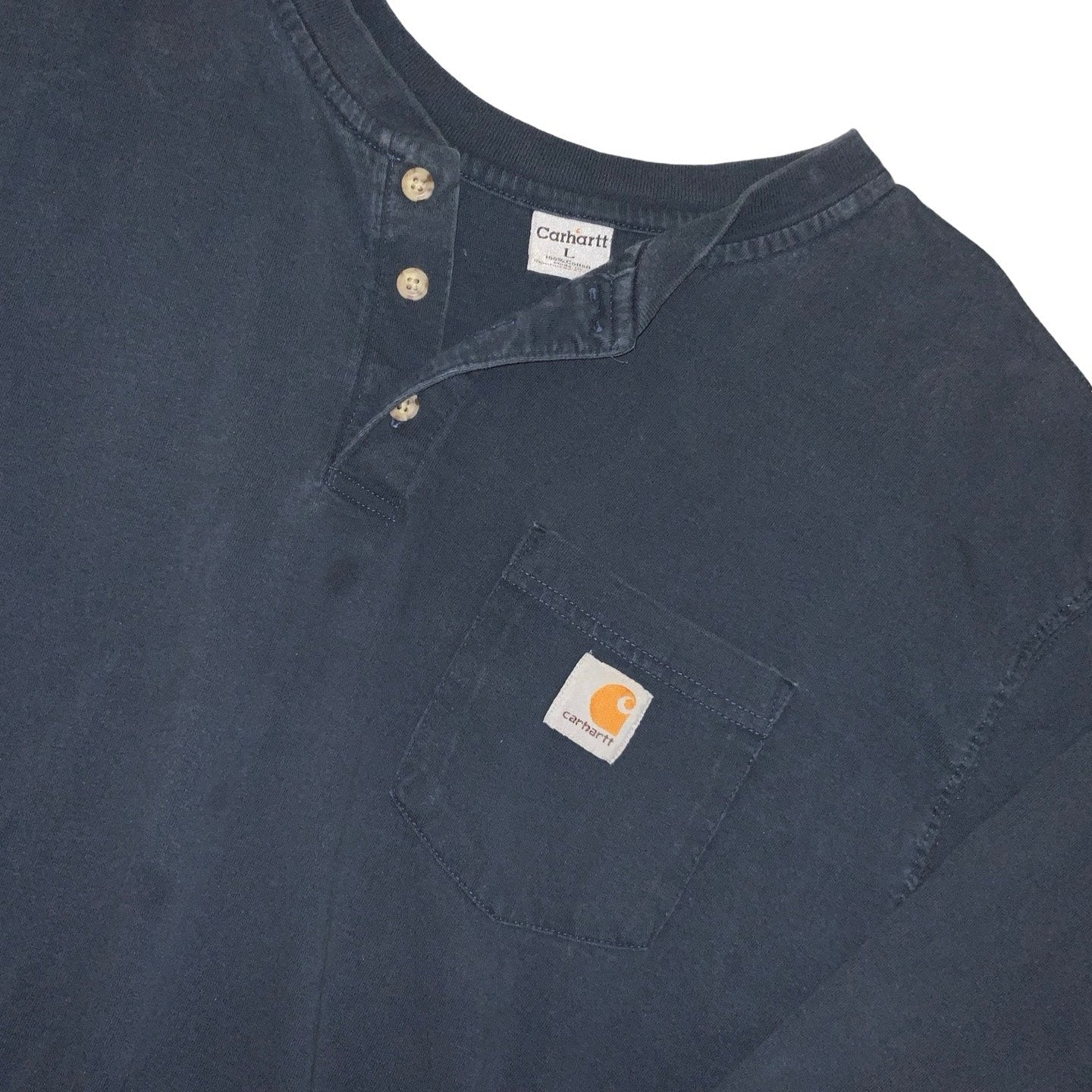 Preloved Carhartt Navy Button Collar Long-sleeve Shirt L XL