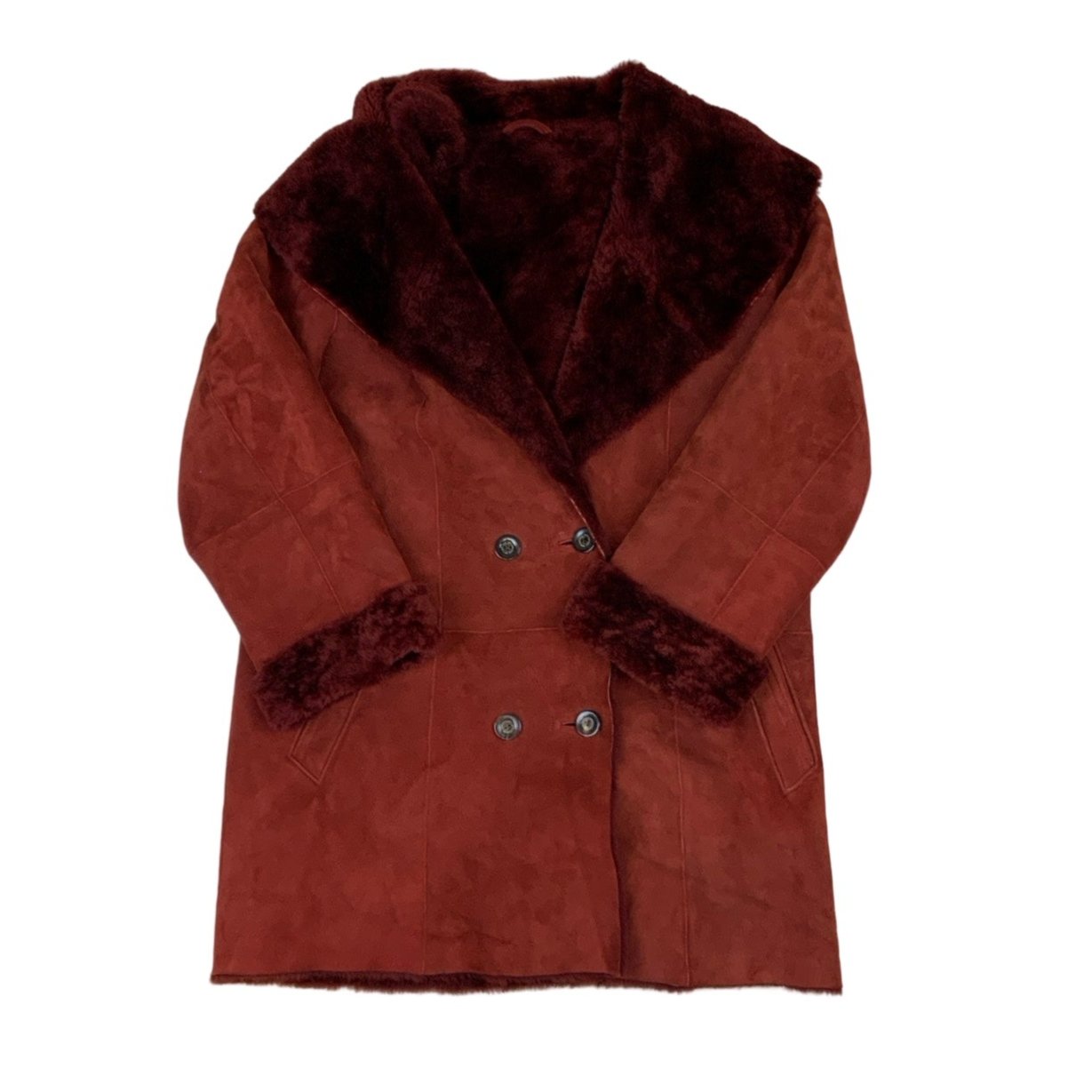 Vintage 90s 'Funk' Red Sheepskin Shearling Fur Coat M 16