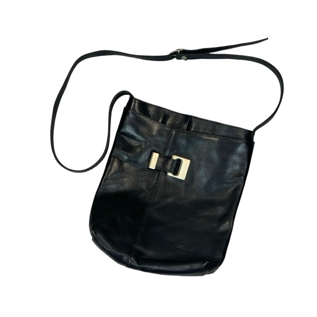 Vintage 90s Black Leather Crossbody Handbag