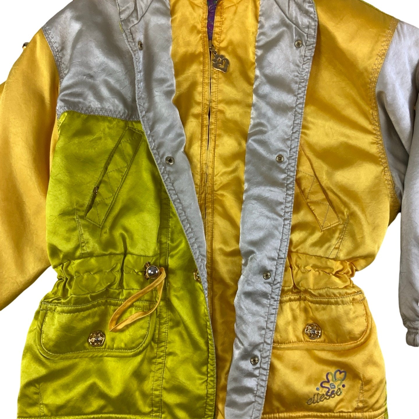 Vintage 90s Colour Block Yellow Ellesse Ski Jacket XS S UK 6 8