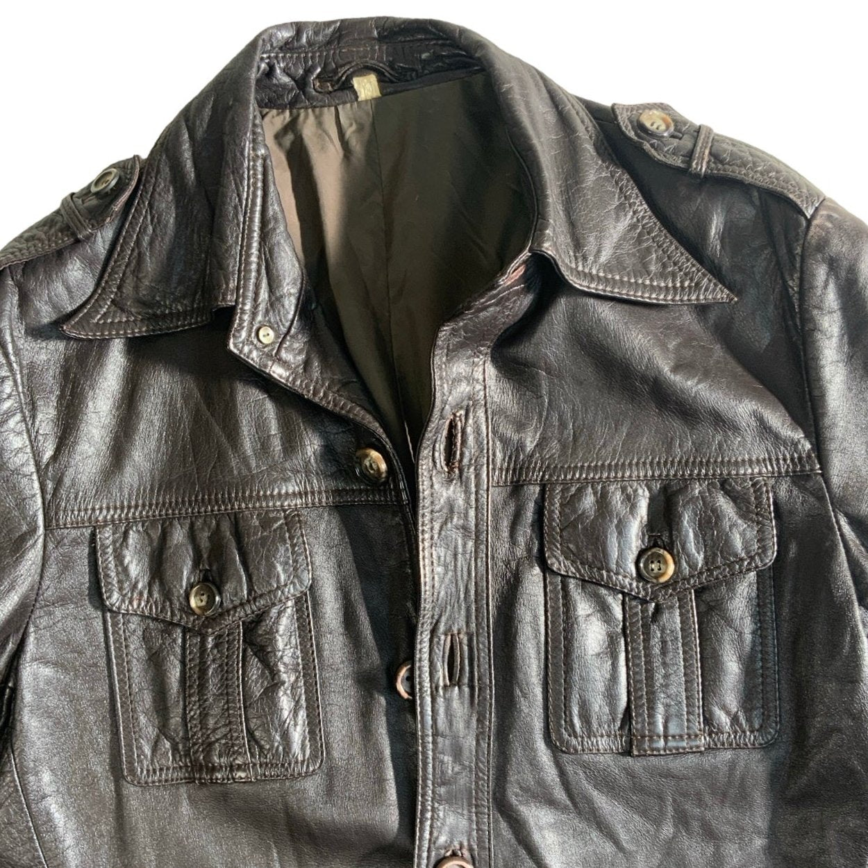 Brown Leather Coat Jacket M L