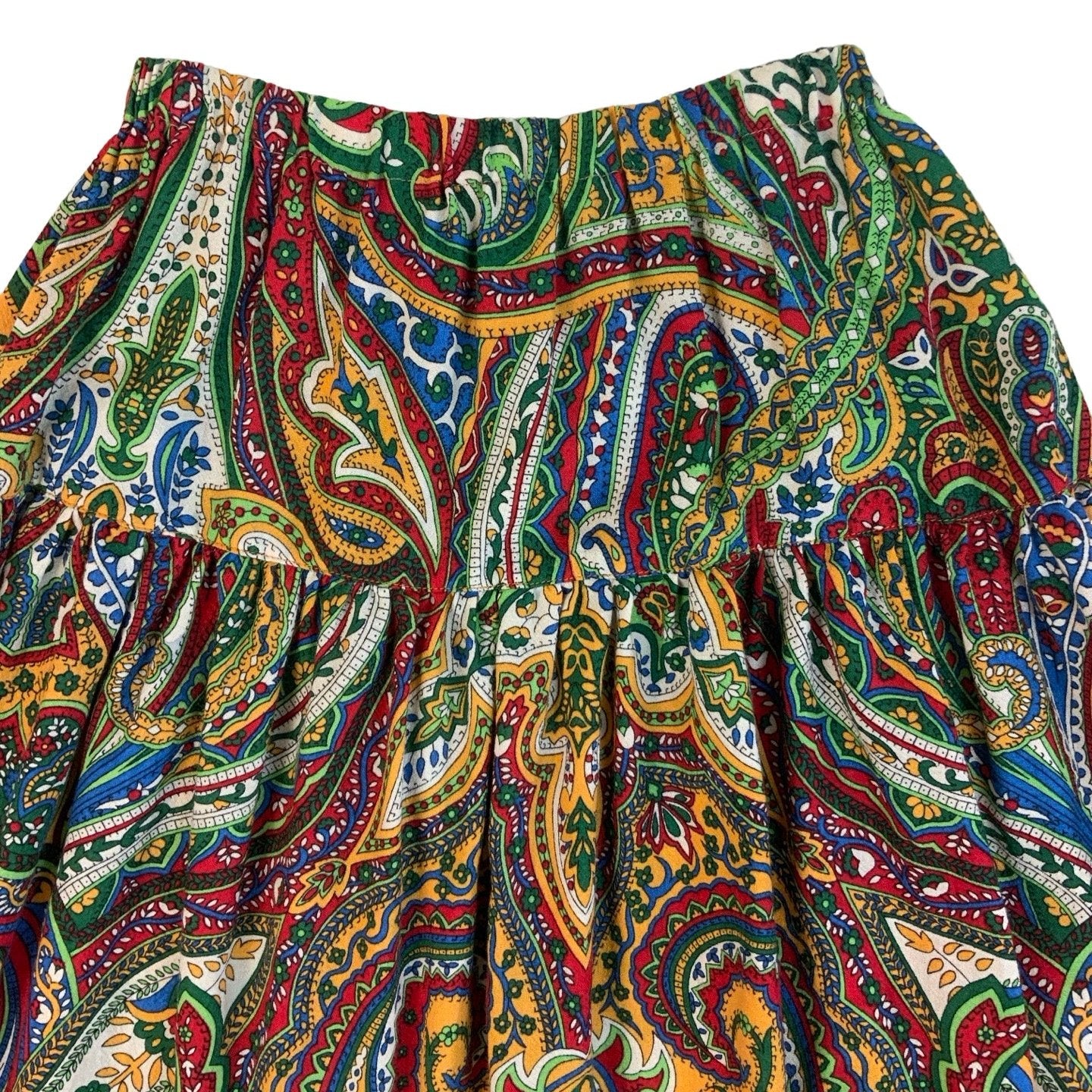 Vintage 70s 80s Psychedelic Paisley Tiered Midi Circle Swing Skirt 8