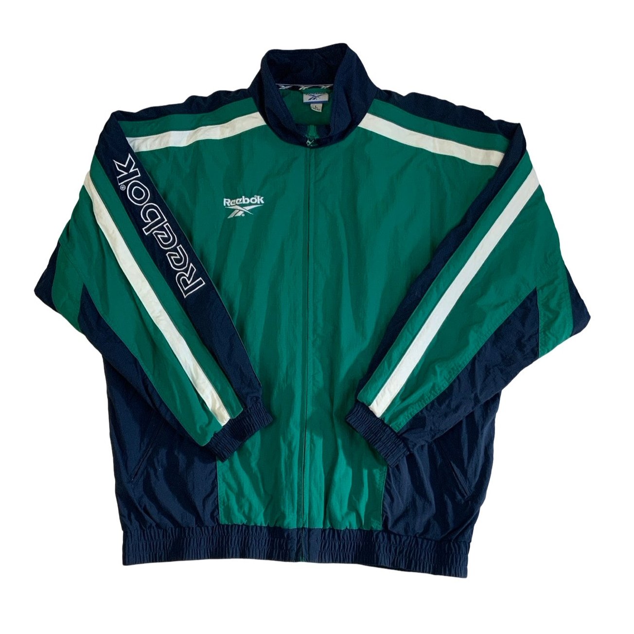 Vintage 90s Green Blue White Reebok Track Jacket XXXL