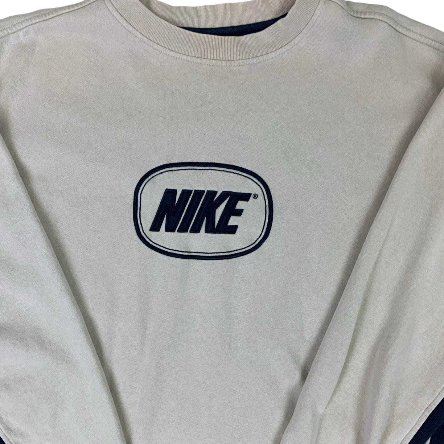 Vintage 90s 'Nike' Beige Navy Blue Sweatshirt XL