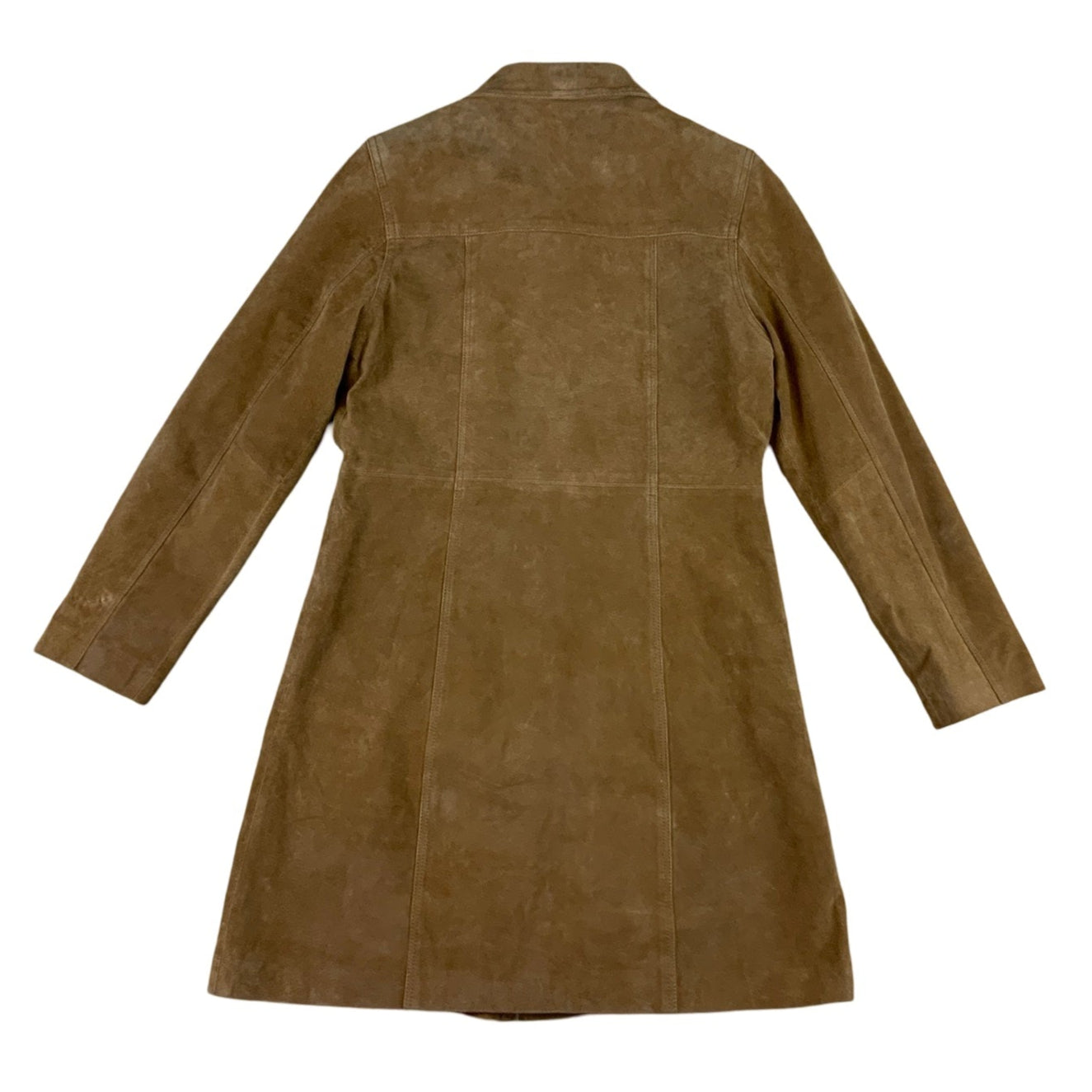 Vintage Dark Beige Suede Leather Long Coat 12 14