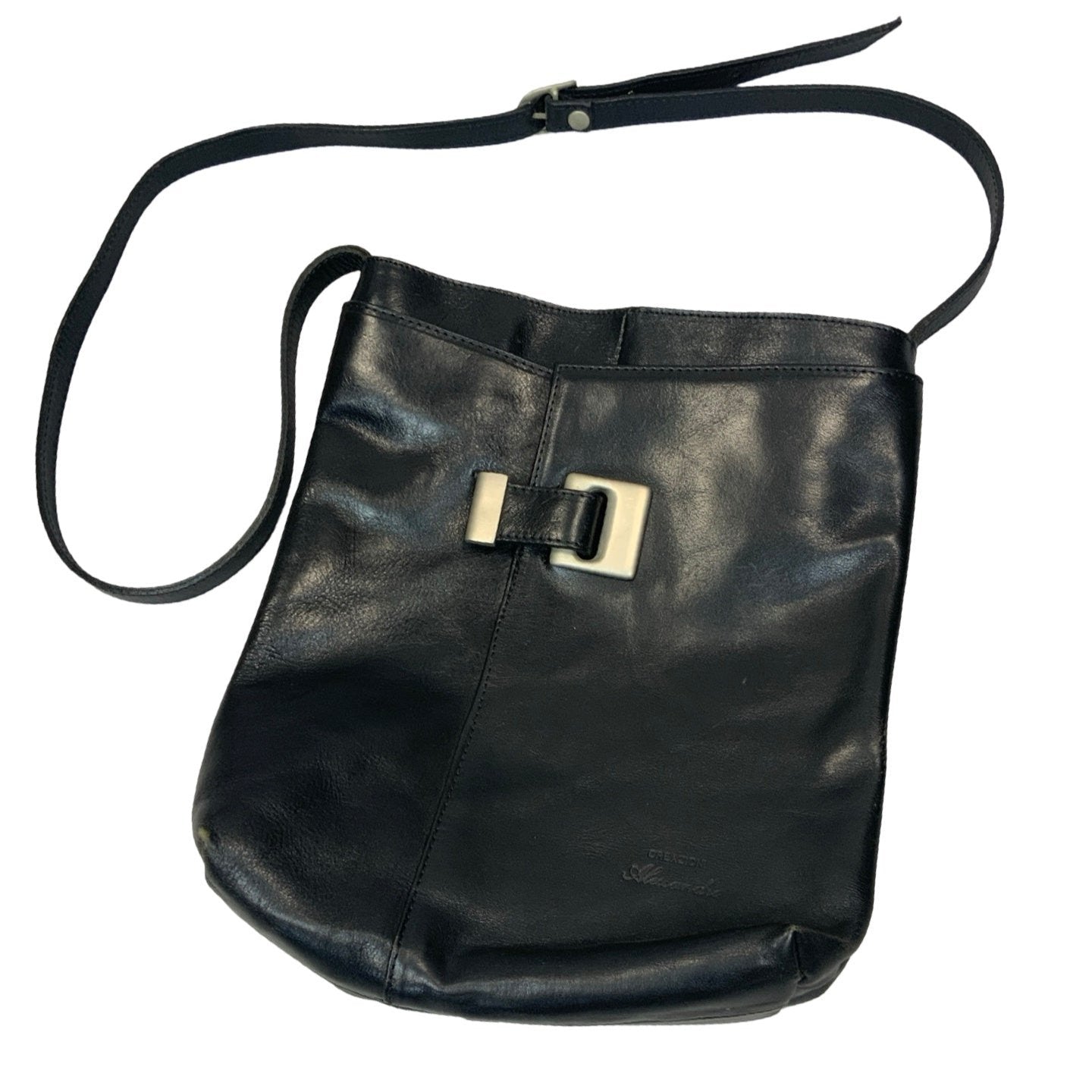 Vintage 90s Black Leather Crossbody Handbag