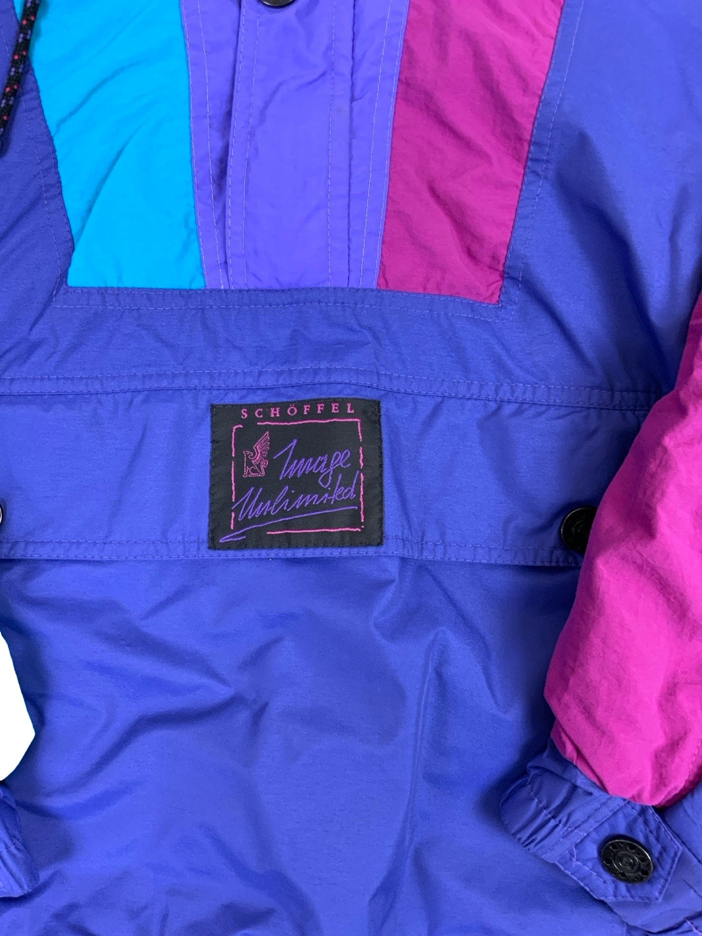 Vintage 90s 'Schöffel Image Unlimited' Pink Purple Green Pull-Over Windbreaker L XL