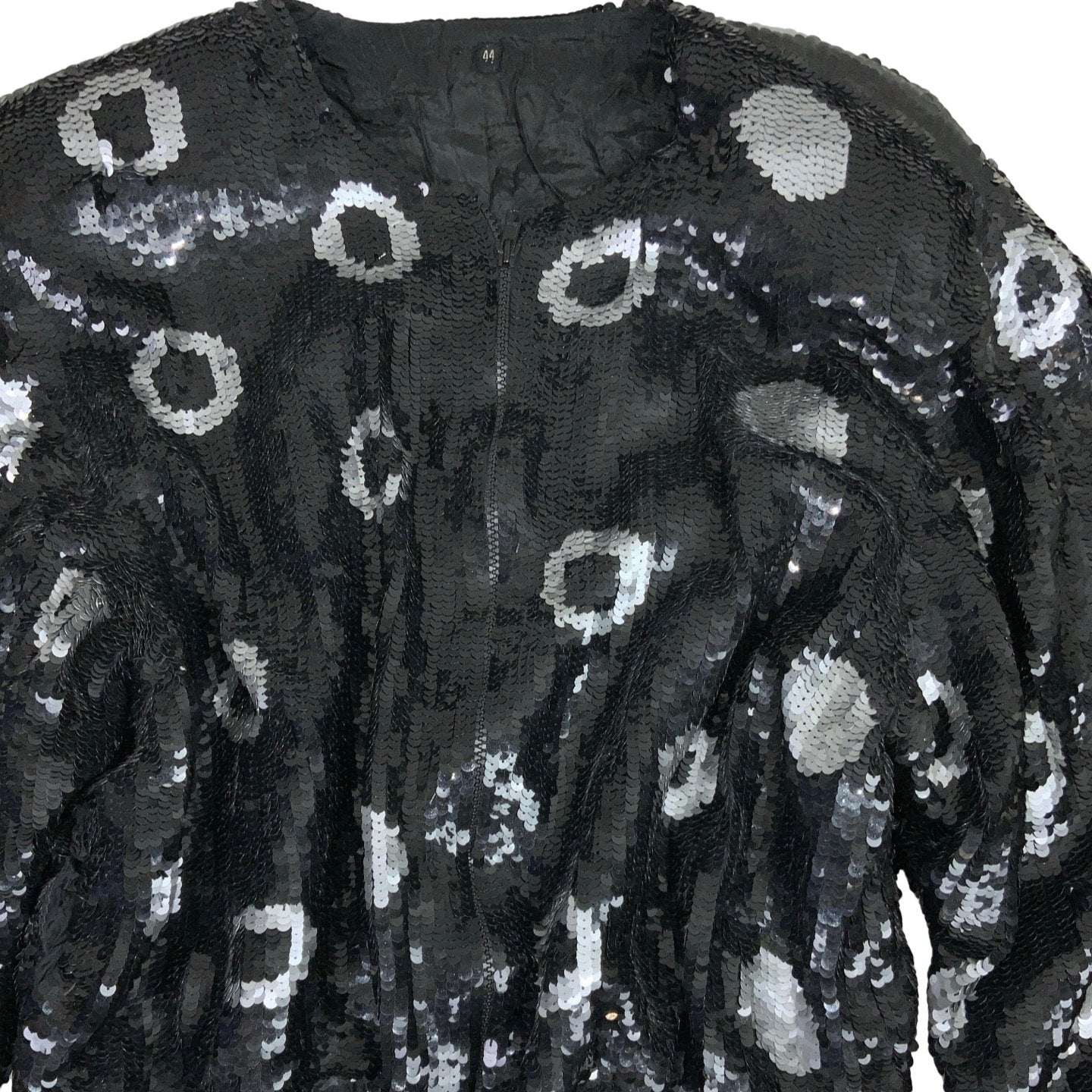 Vintage 80s Black Sequin Serpent Bomber Jacket 14 16 18