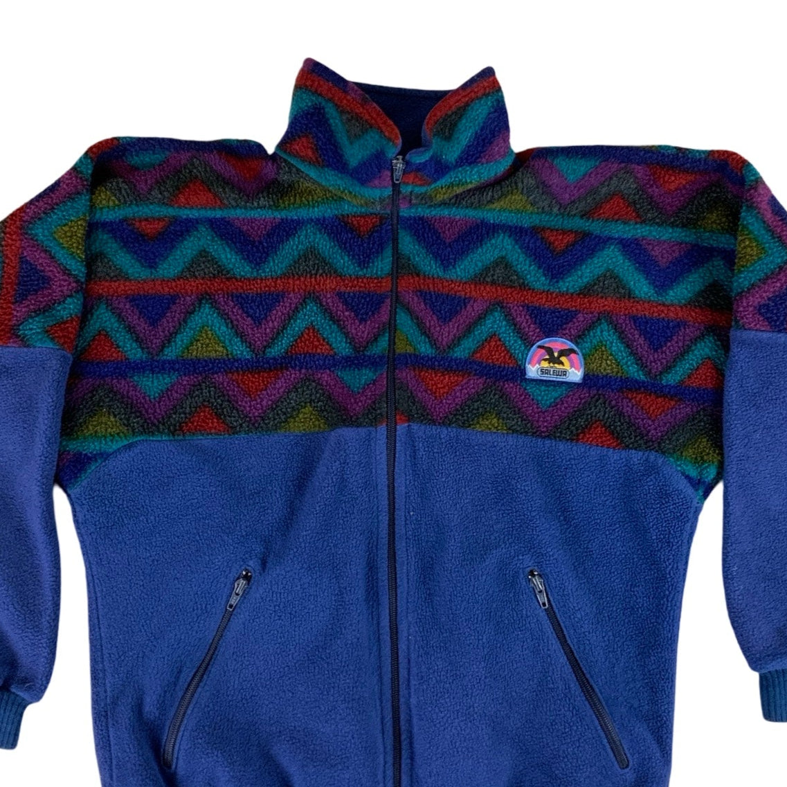 80s Colour Blocked Pattern Fleece Top XS S