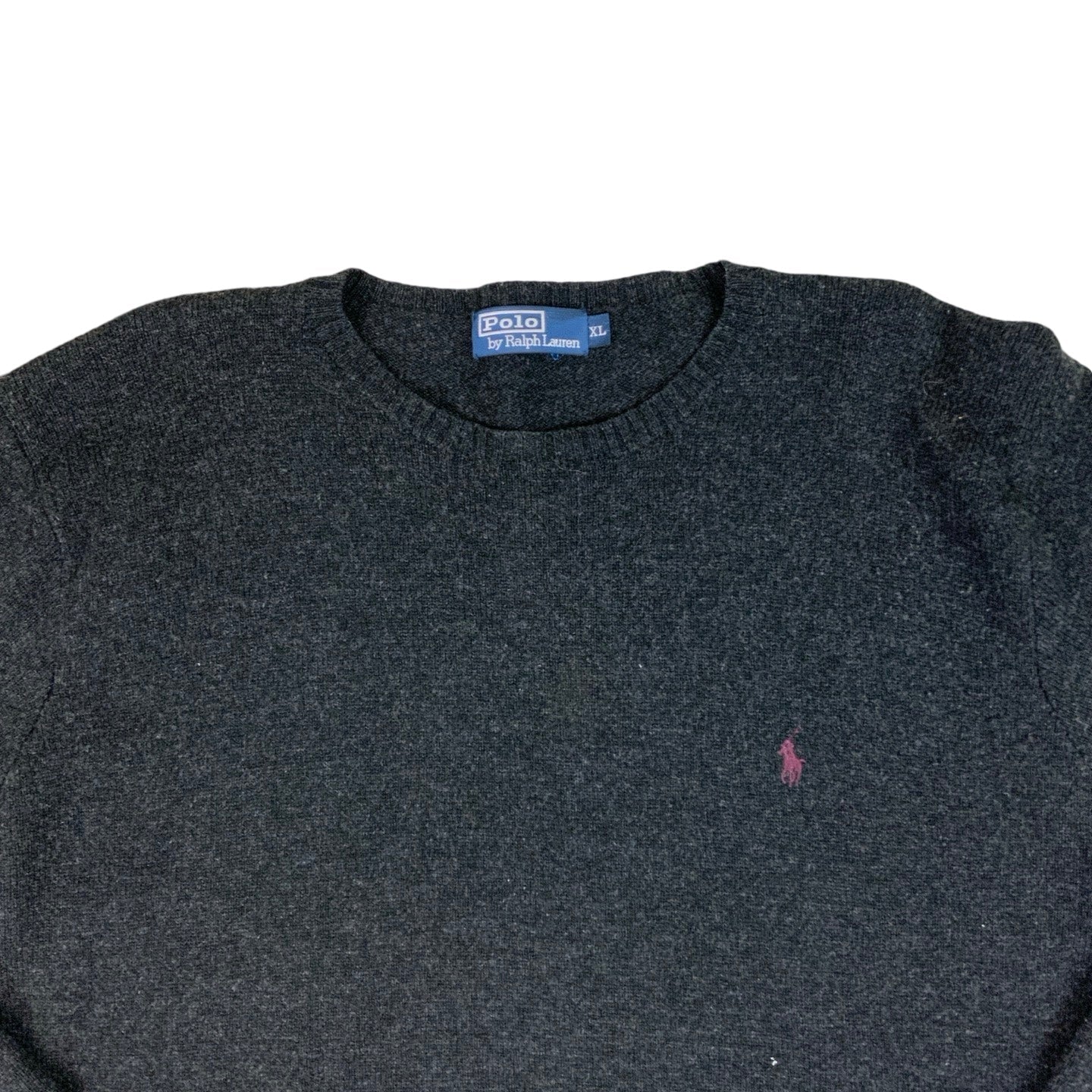 Dark Grey Vintage Polo Ralph Laureen Knit Jumper L XL