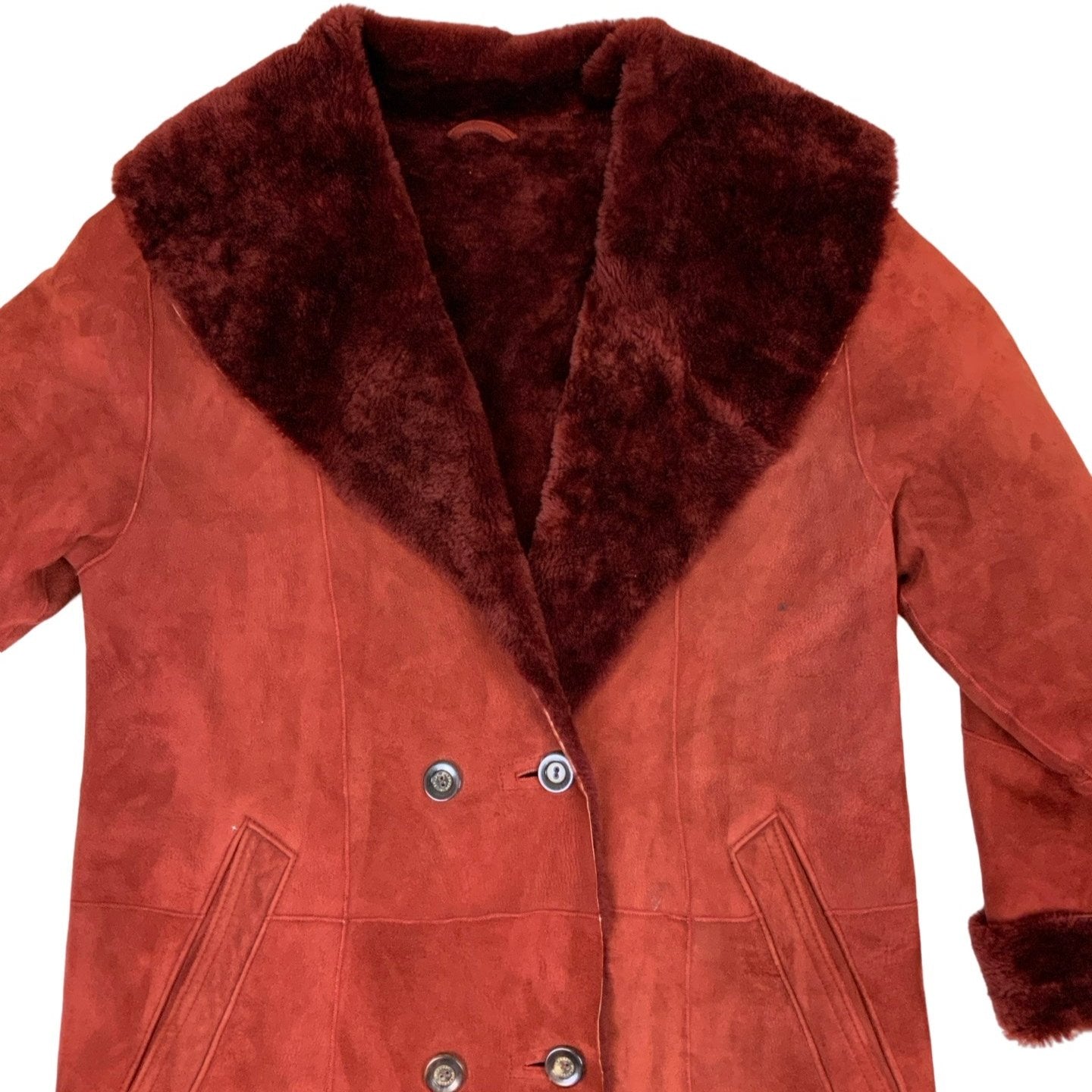 Vintage 90s 'Funk' Red Sheepskin Shearling Fur Coat M 16