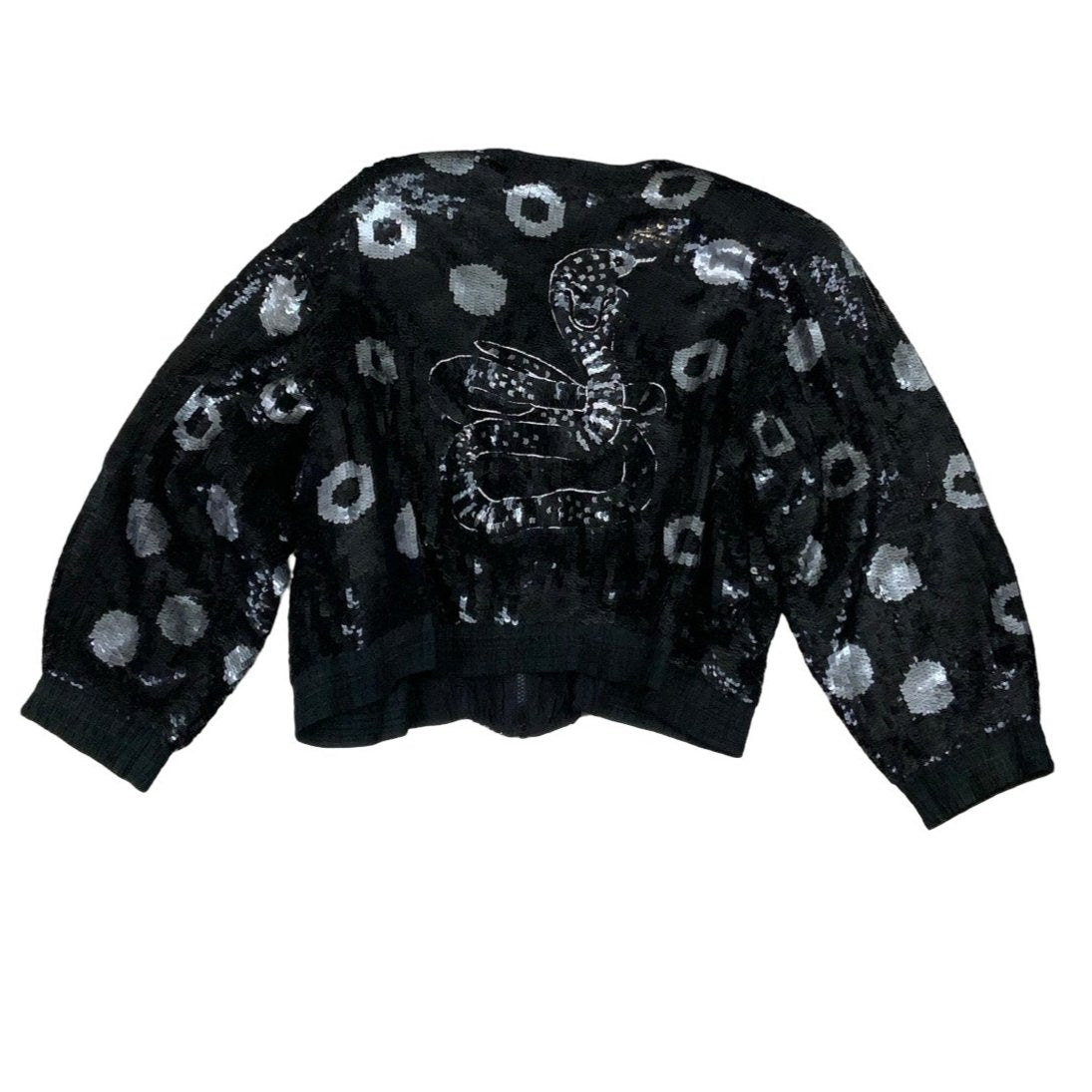 Vintage 80s Black Sequin Serpent Bomber Jacket 14 16 18