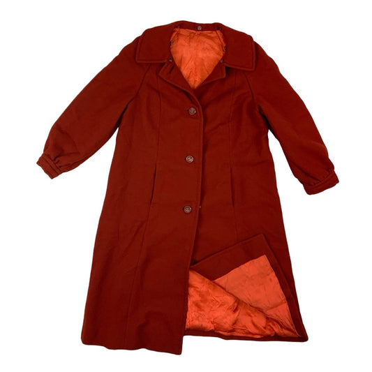 Vintage 80 90s Red Wool Trench Coat 12 14