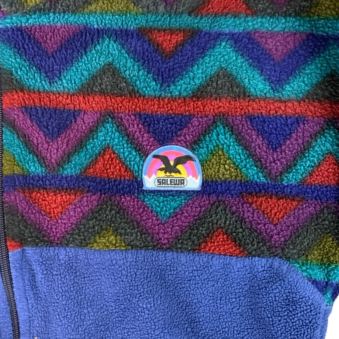 80s Colour Blocked Pattern Fleece Top XS S