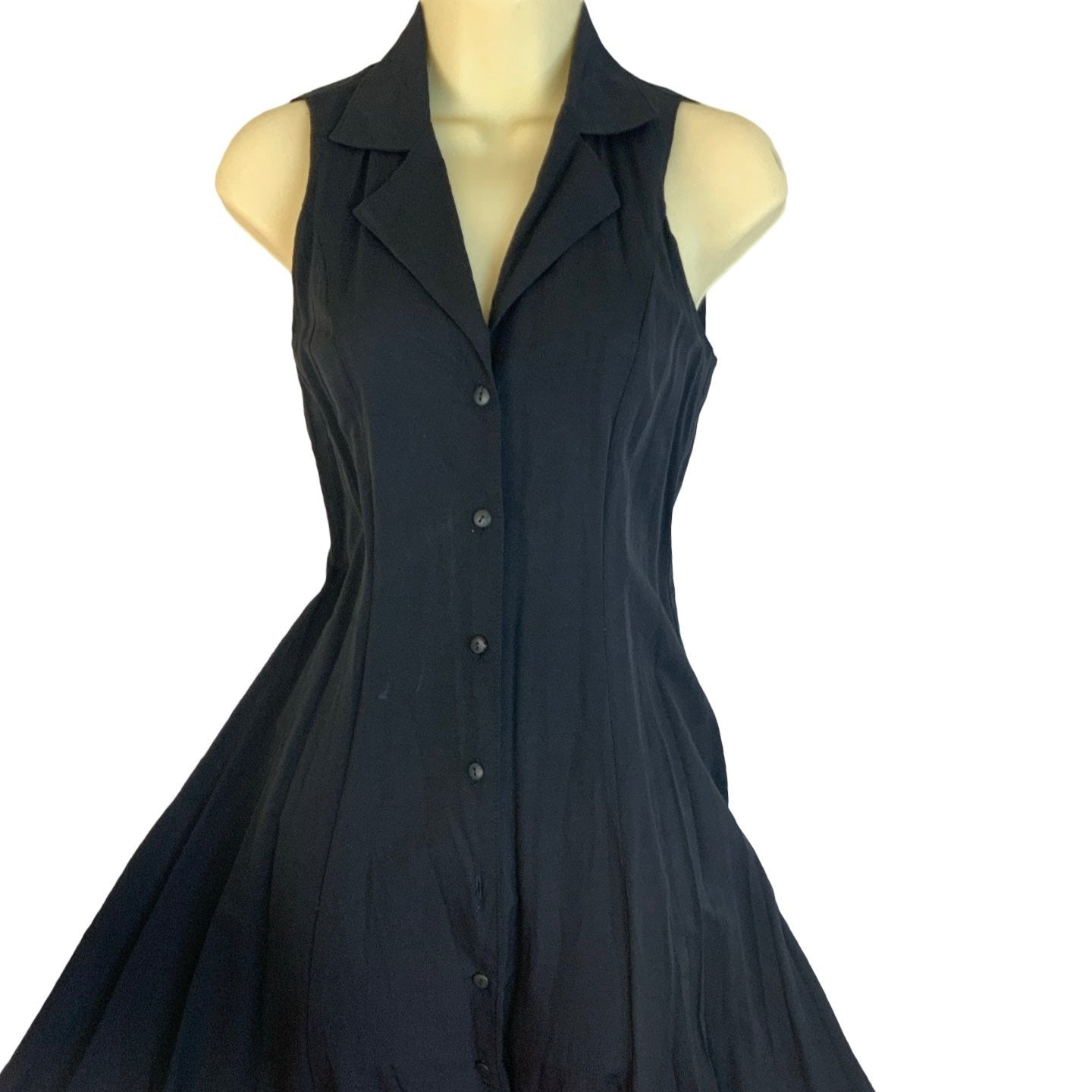 Vintage 80s Black Button-up Midi Dress cut-out back 6 8