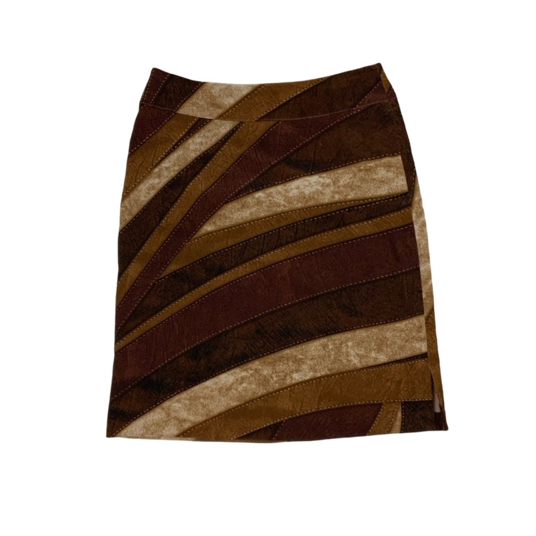 Vintage Y2K Brown Suede Patchwork Print Above Knee Skirt S 10 12