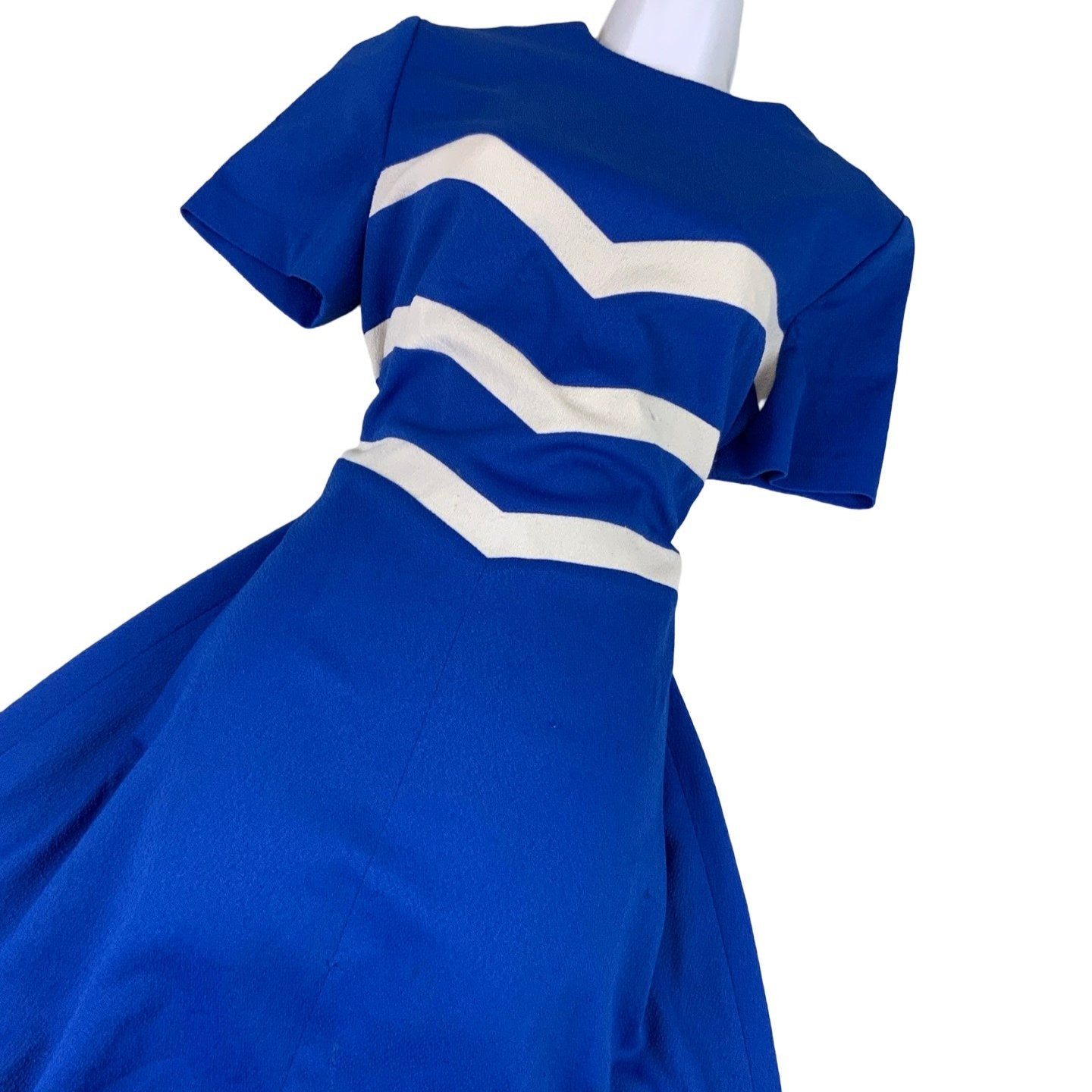 Vintage 60s 70s Blue White Sheath Dress 12 14 16