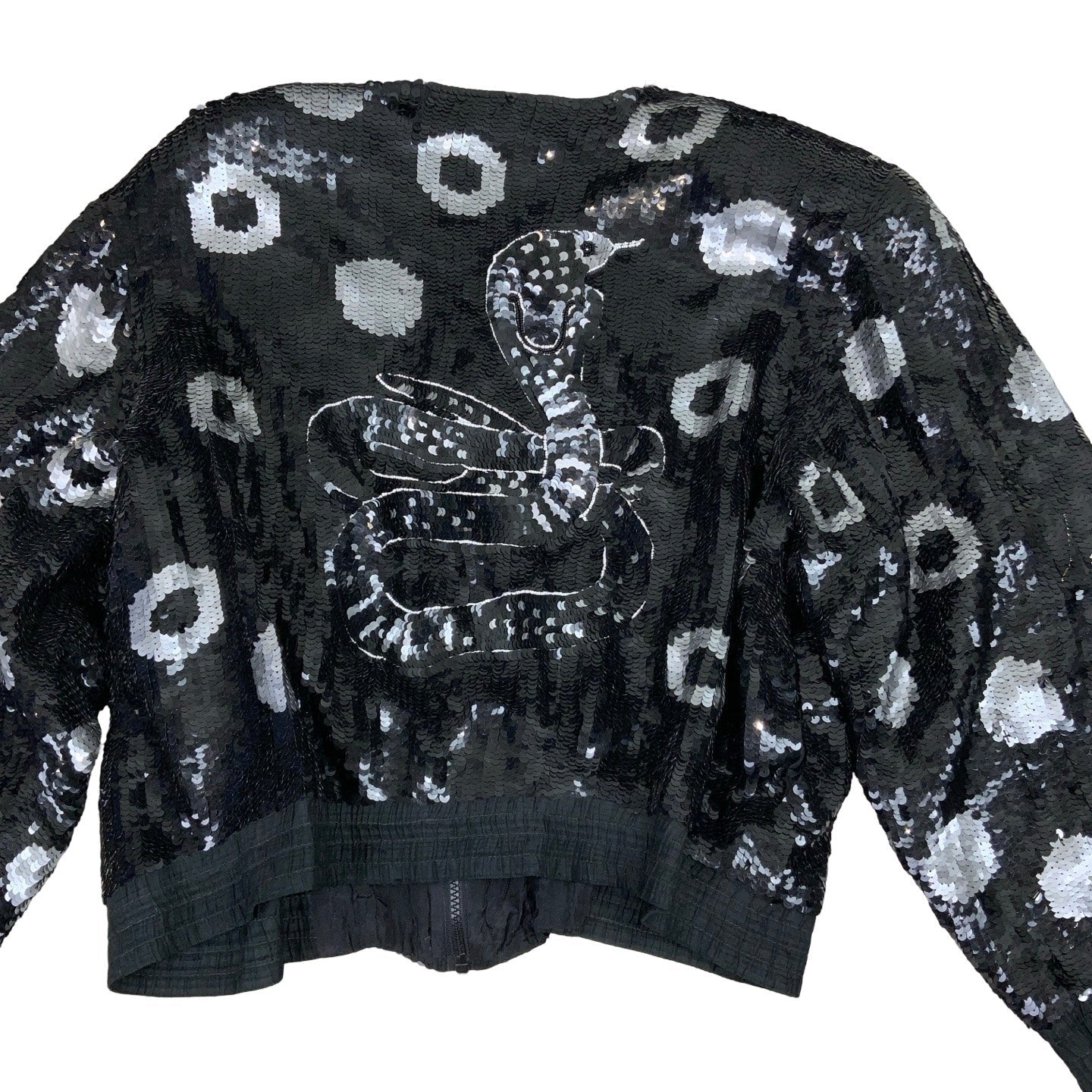 Vintage 80s Black Sequin Serpent Bomber Jacket 14 16 18