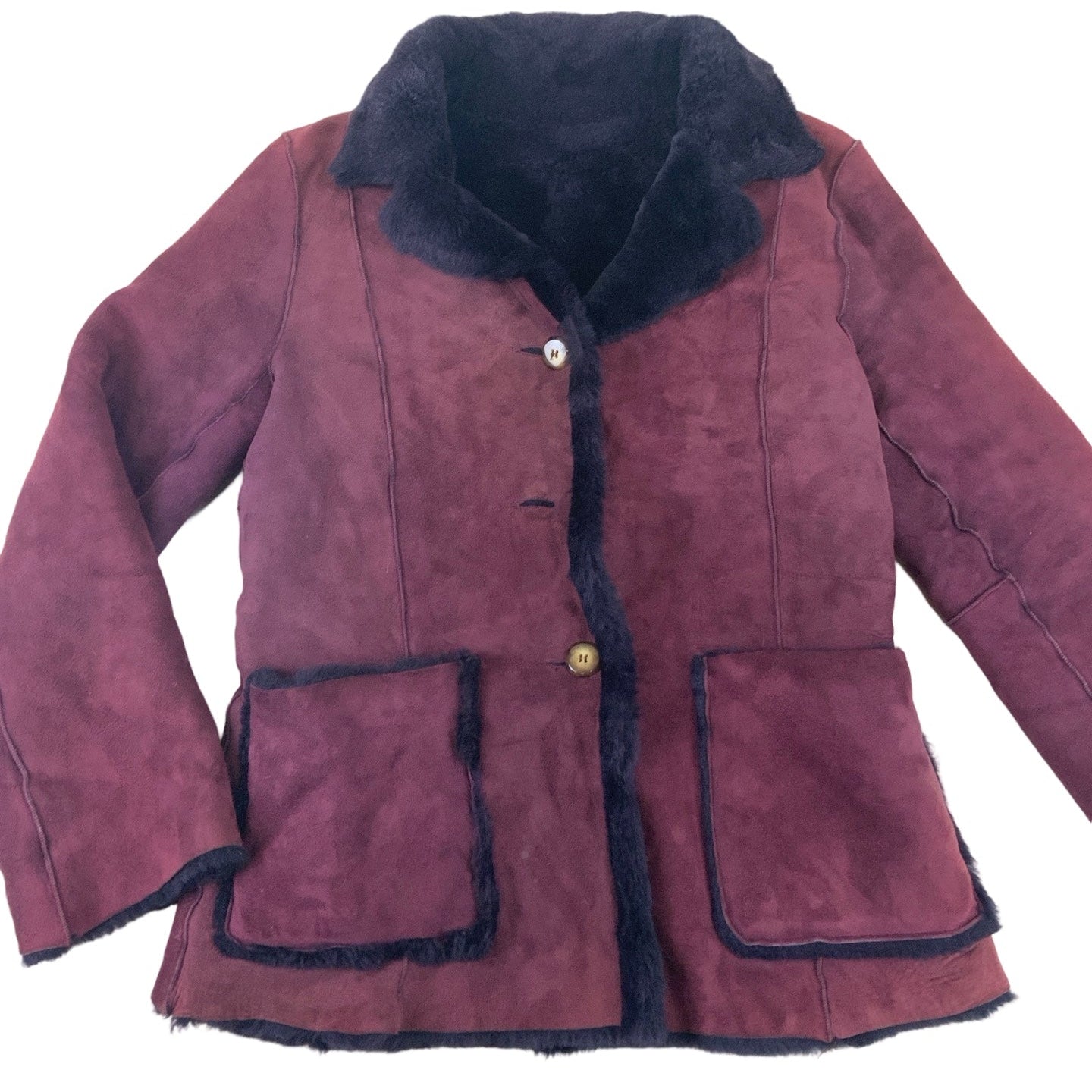 Vintage Burgundy Shearling Jacket 10 12