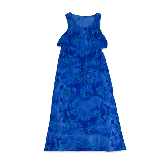 Y2K Blue Floral Sleeveless Maxi Dress 10 12