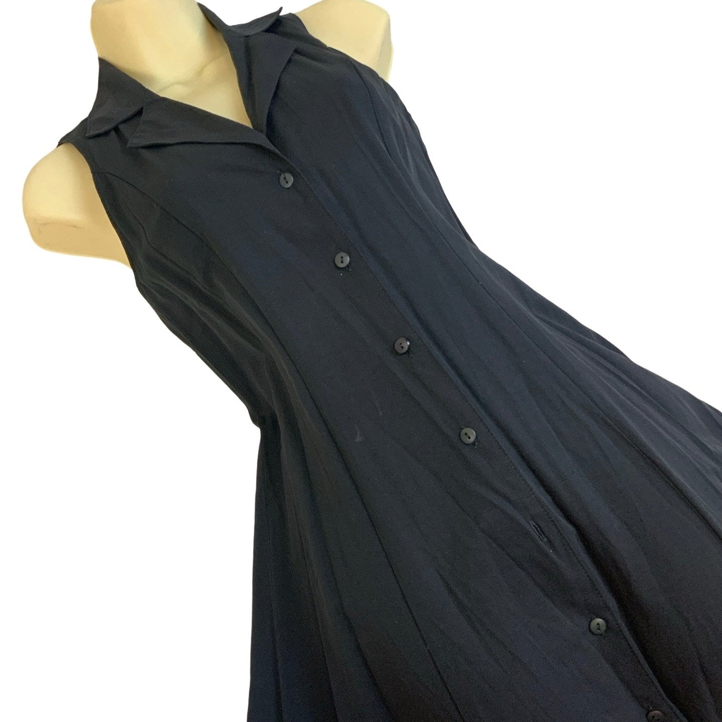 Vintage 80s Black Button-up Midi Dress cut-out back 6 8