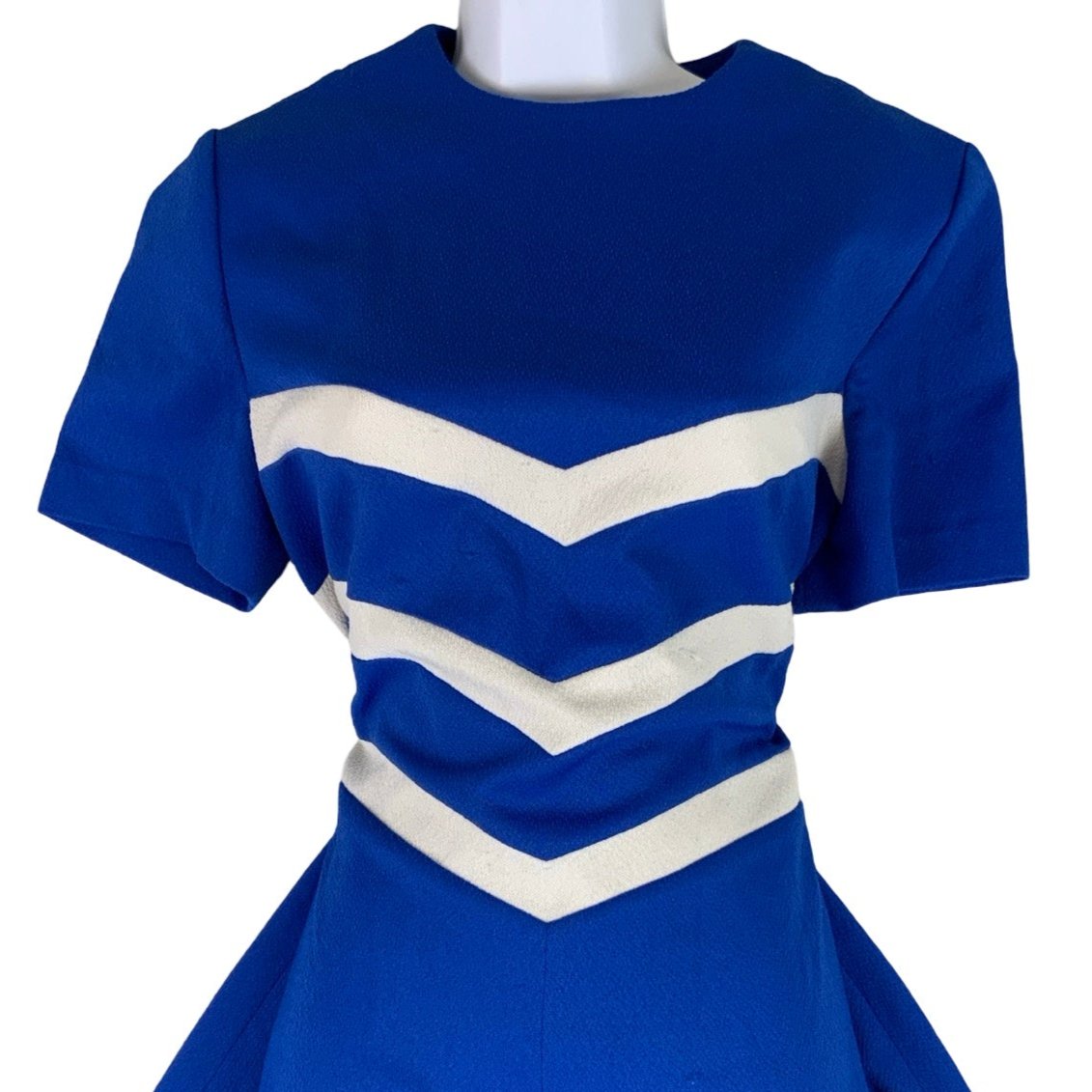 Vintage 60s 70s Blue White Sheath Dress 12 14 16