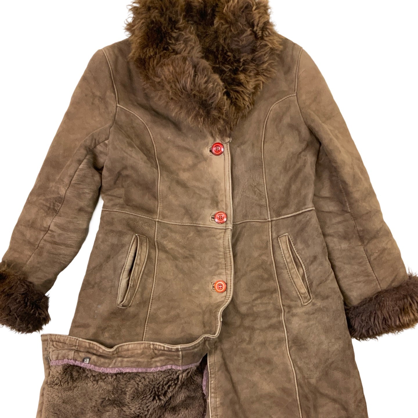 Vintage Brown Faux Fur Long Coat 10 12