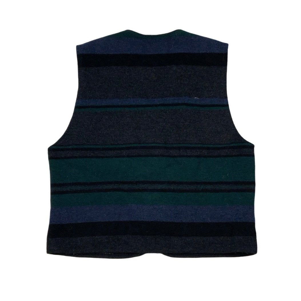 Vintage Blue Black Grey Green Striped Wool Waistcoat M L 16 18