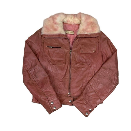 Vintage 90s y2k 'Maurizio Troiano' Ruma Pink Leather Fur Jacket S 12 14