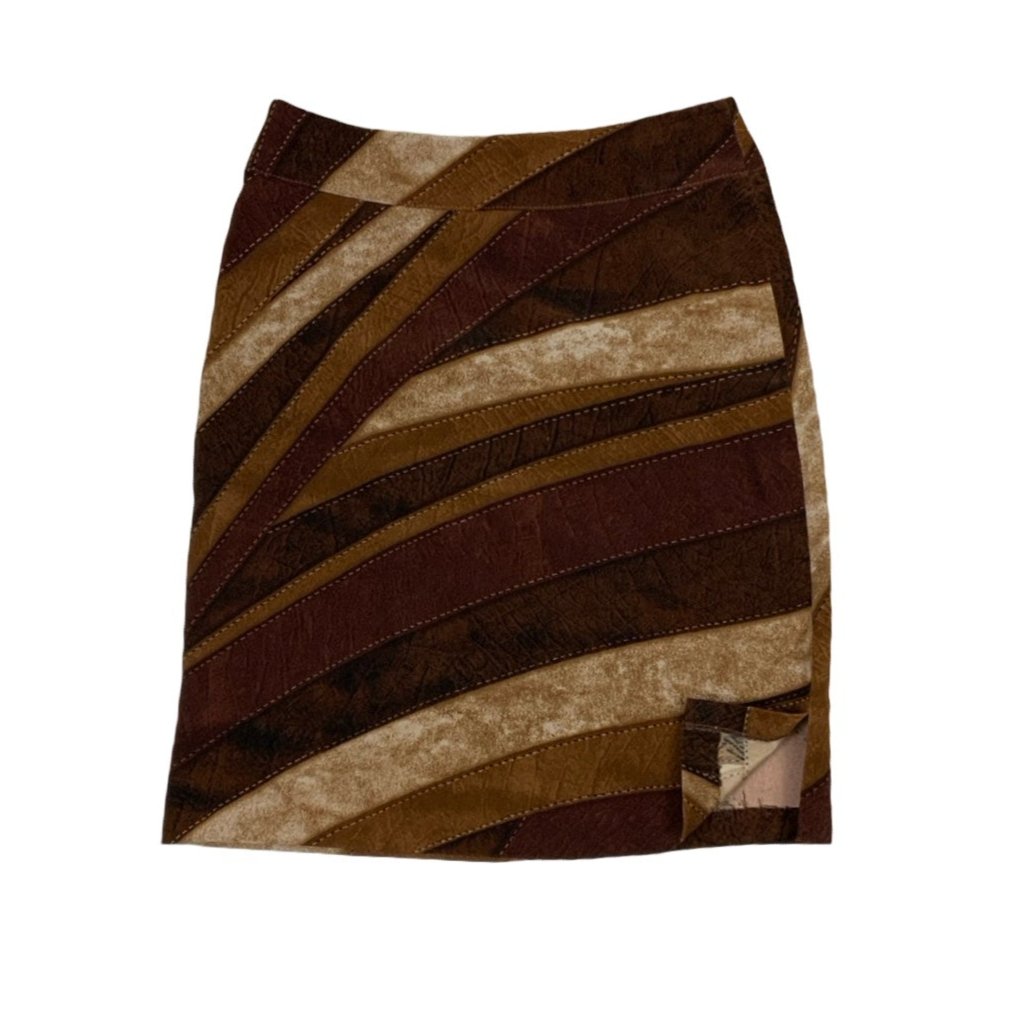 Vintage Y2K Brown Suede Patchwork Print Above Knee Skirt S 10 12