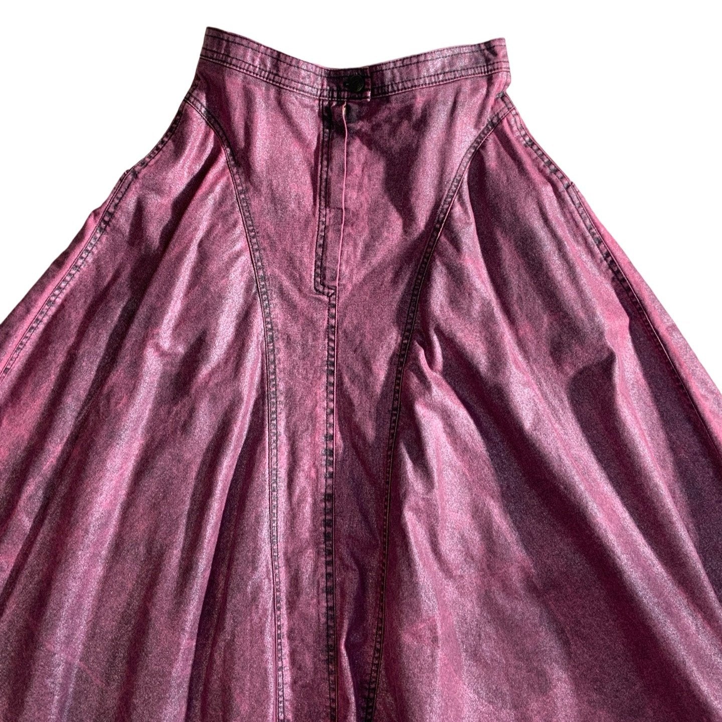 Y2K 90s Sparkle Pink Denim Swing Midi Skirt 8 10