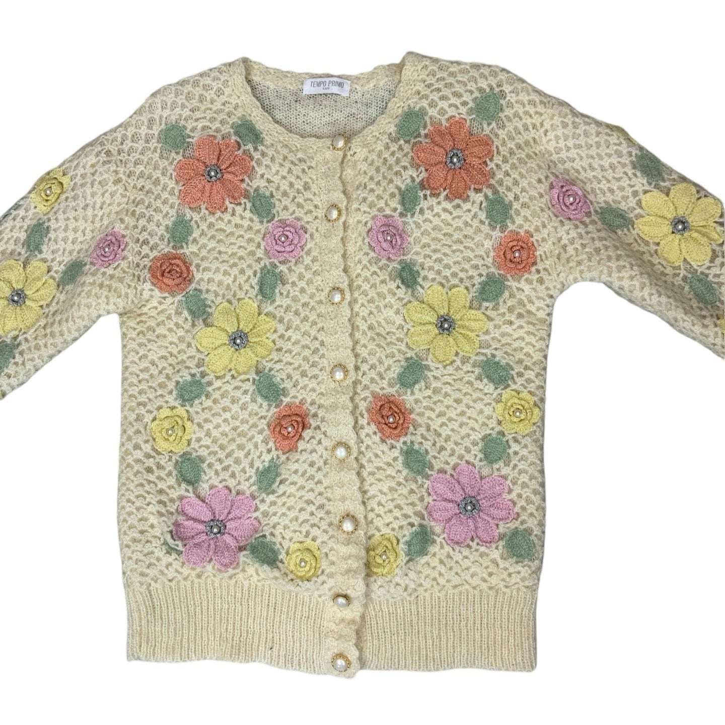 Vintage Cream Multicolour Floral Cardigan Cottagecore  M 14