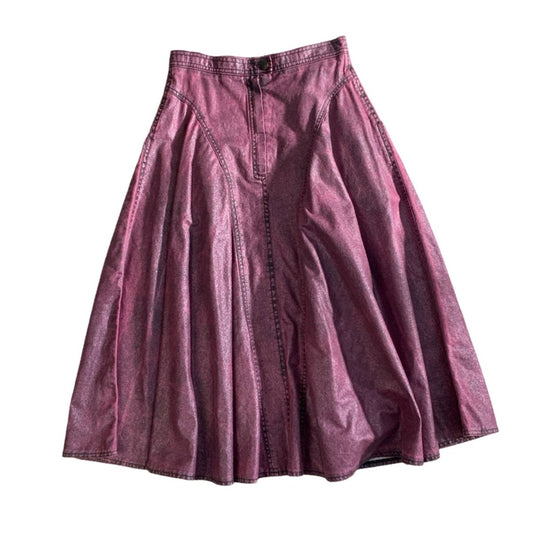 Y2K 90s Sparkle Pink Denim Swing Midi Skirt 8 10