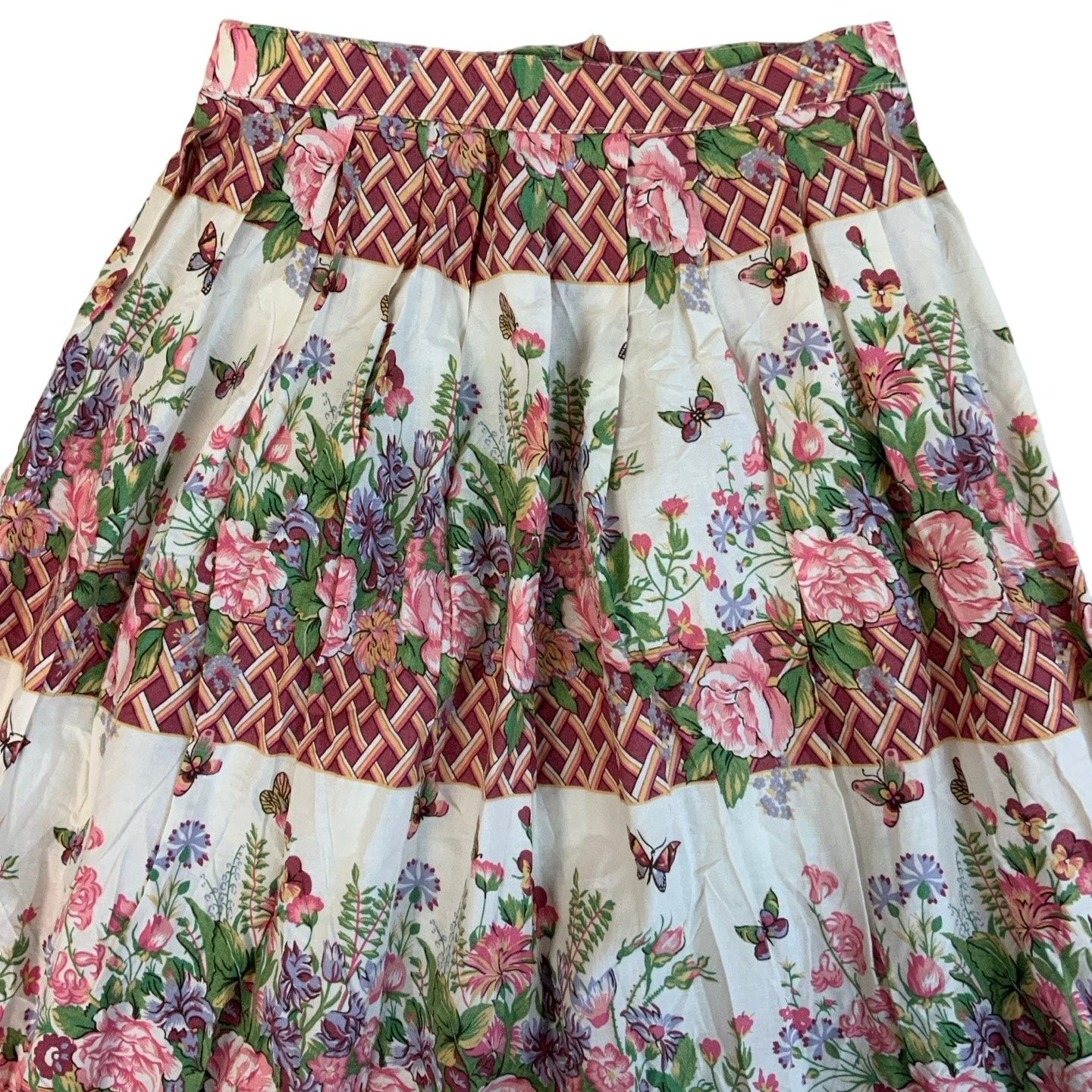 Vintage 80s Floral Swing Petite Midi Skirt