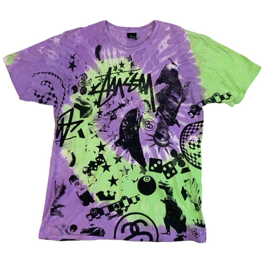 Vintage 90s Stüssy Purple Green Tie Dye Graphic Tee L 18