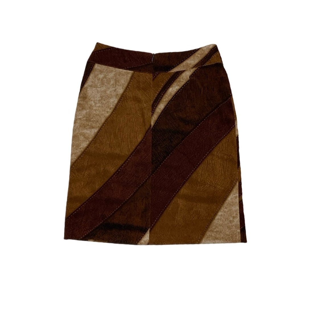 Vintage Y2K Brown Suede Patchwork Print Above Knee Skirt S 10 12