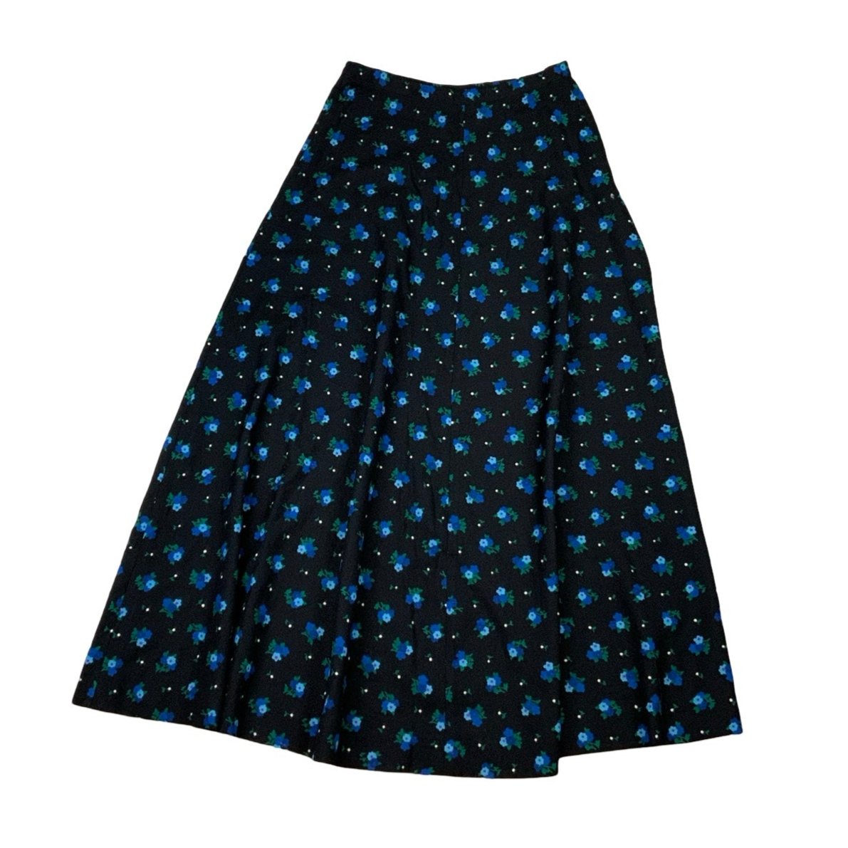 Vintage 60s 70s Black Blue Floral Maxi Skirt XS 4 6