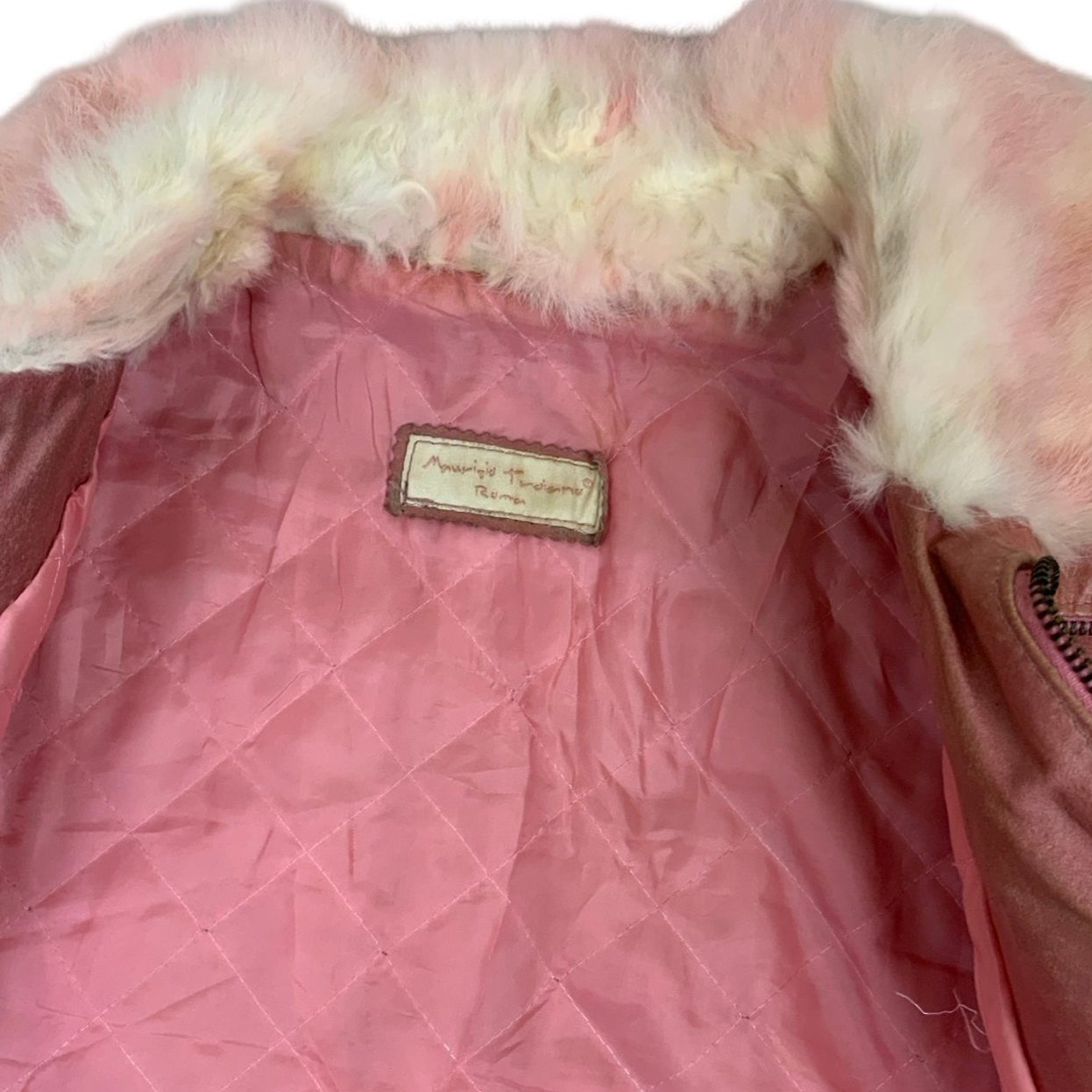 Vintage 90s y2k 'Maurizio Troiano' Ruma Pink Leather Fur Jacket S 12 14