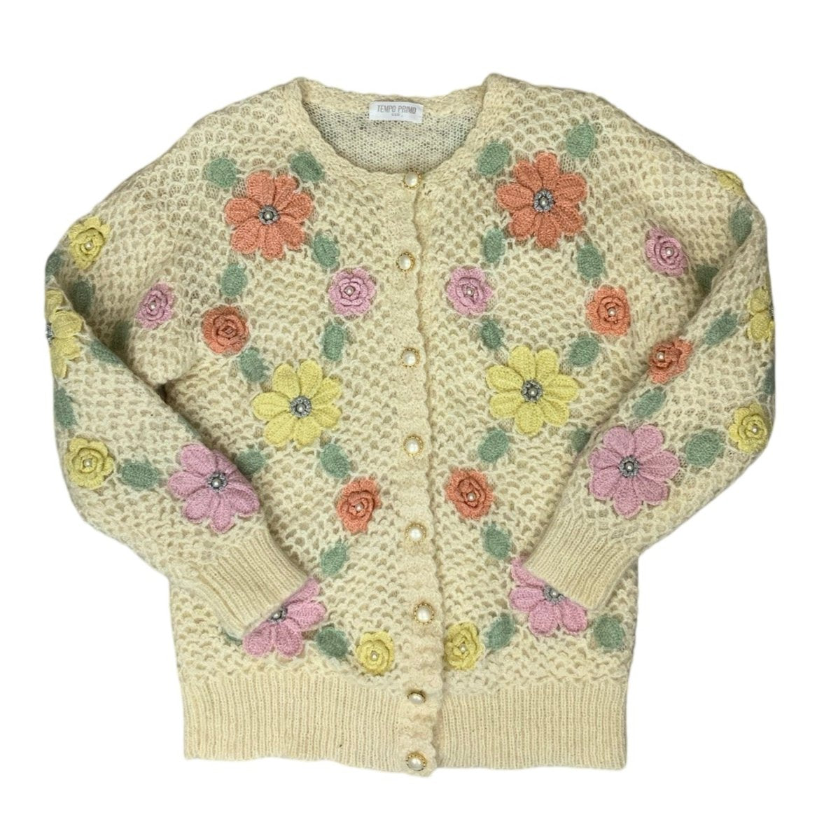 Vintage Cream Multicolour Floral Cardigan Cottagecore  M 14