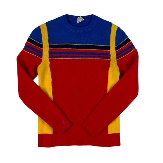 70s 80s Vintage Colour Blocked Knitted Jumper XS 10 12