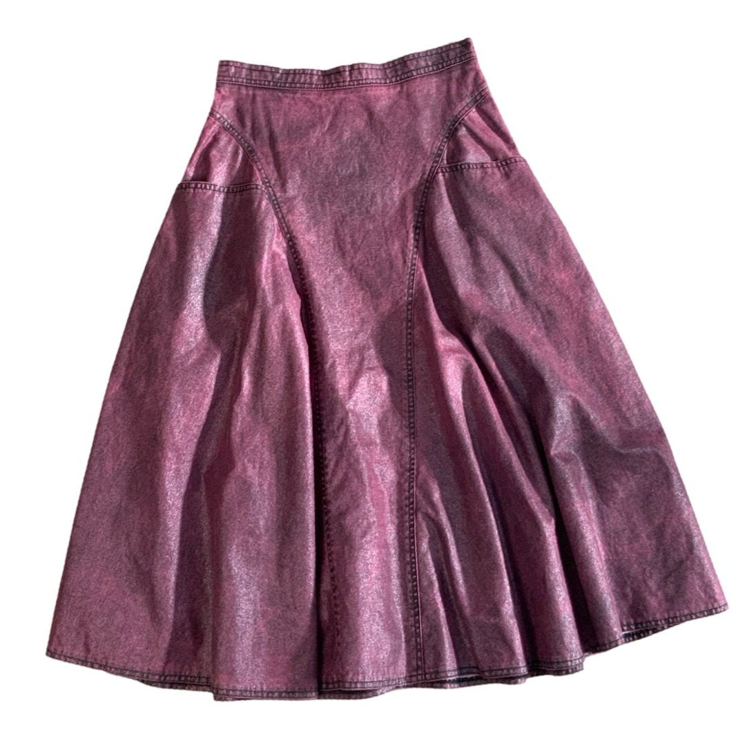 Y2K 90s Sparkle Pink Denim Swing Midi Skirt 8 10