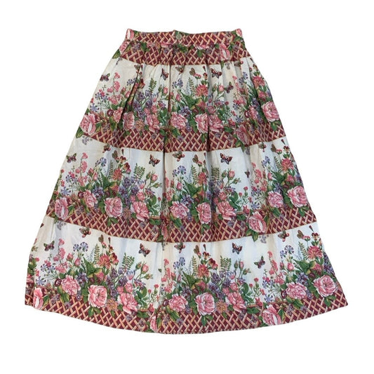 Vintage 80s Floral Swing Petite Midi Skirt