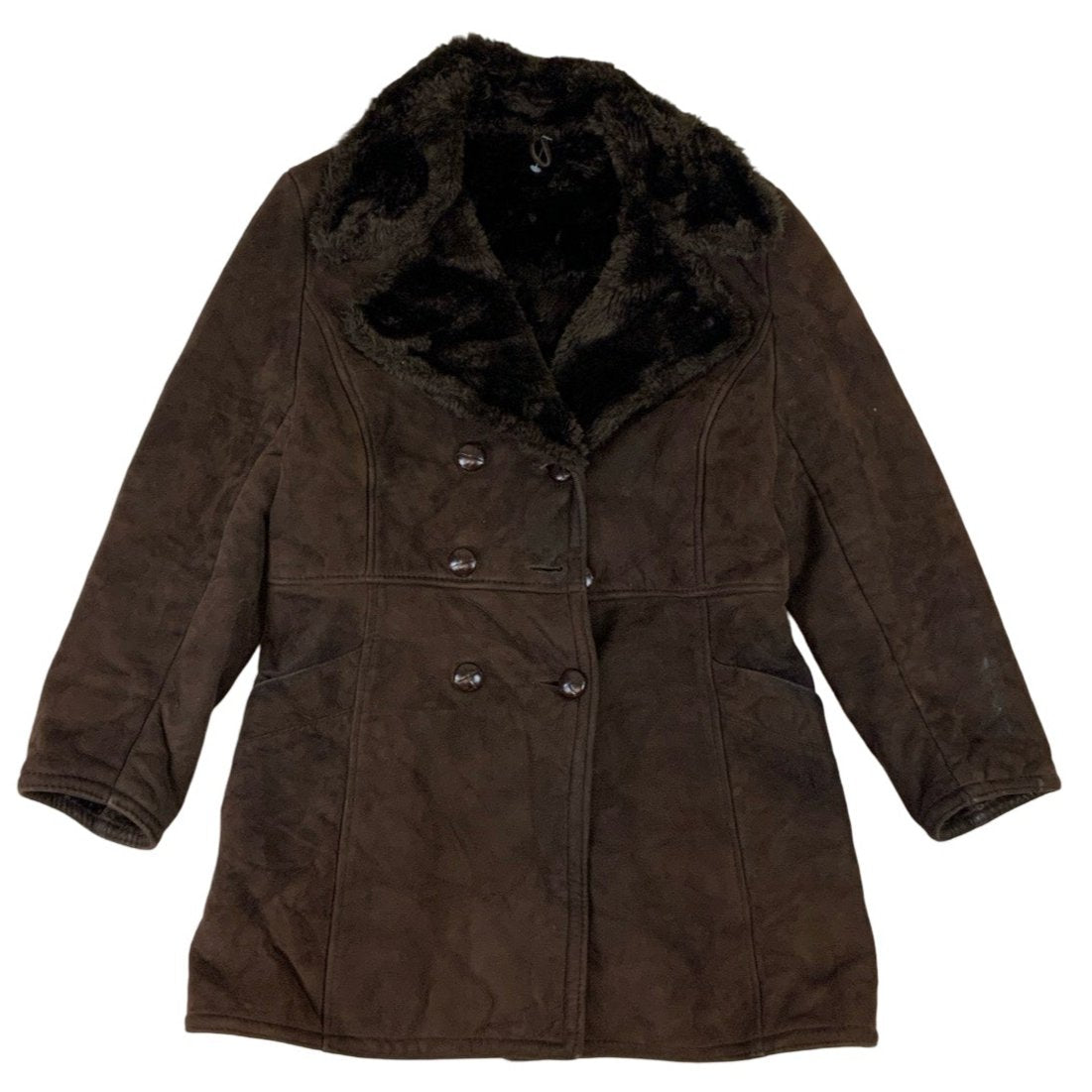 Vintage Dark Brown Shearling Coat M 12 14