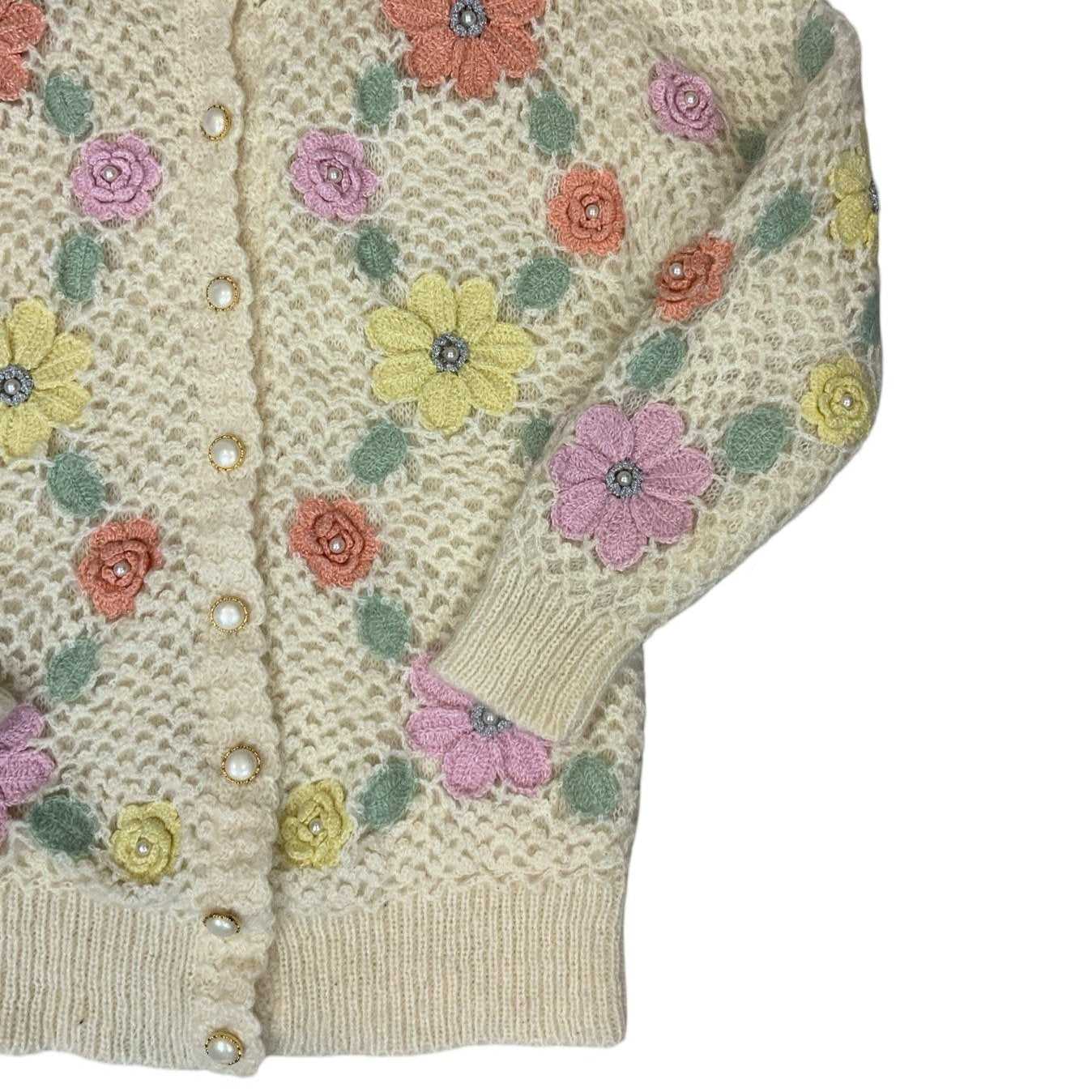 Vintage Cream Multicolour Floral Cardigan Cottagecore  M 14