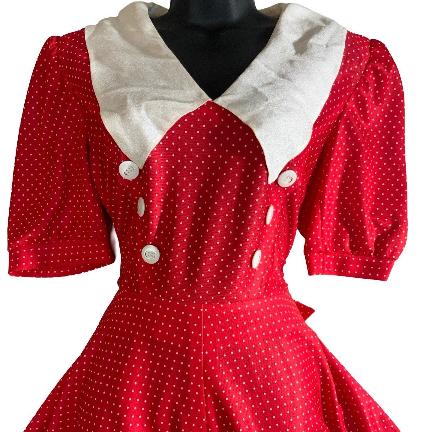 Vintage 80s 90s Aline Red White Polkadot Dress 10 12