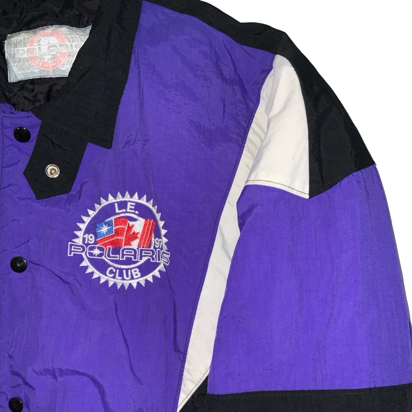 Vintage 90s Streetwear Purple White Black Polaris Club Quilted Bomber Varsity Jacket 3XL 4XL