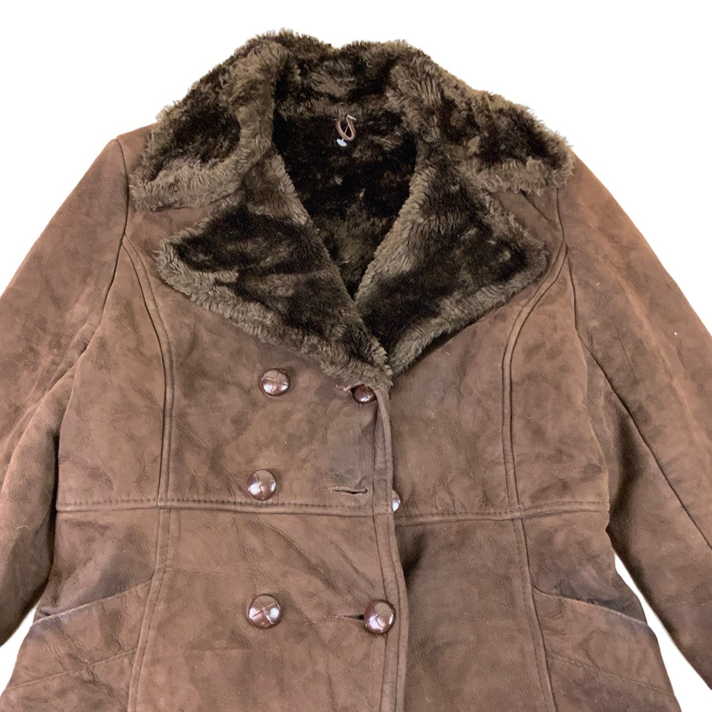 Vintage Dark Brown Shearling Coat M 12 14