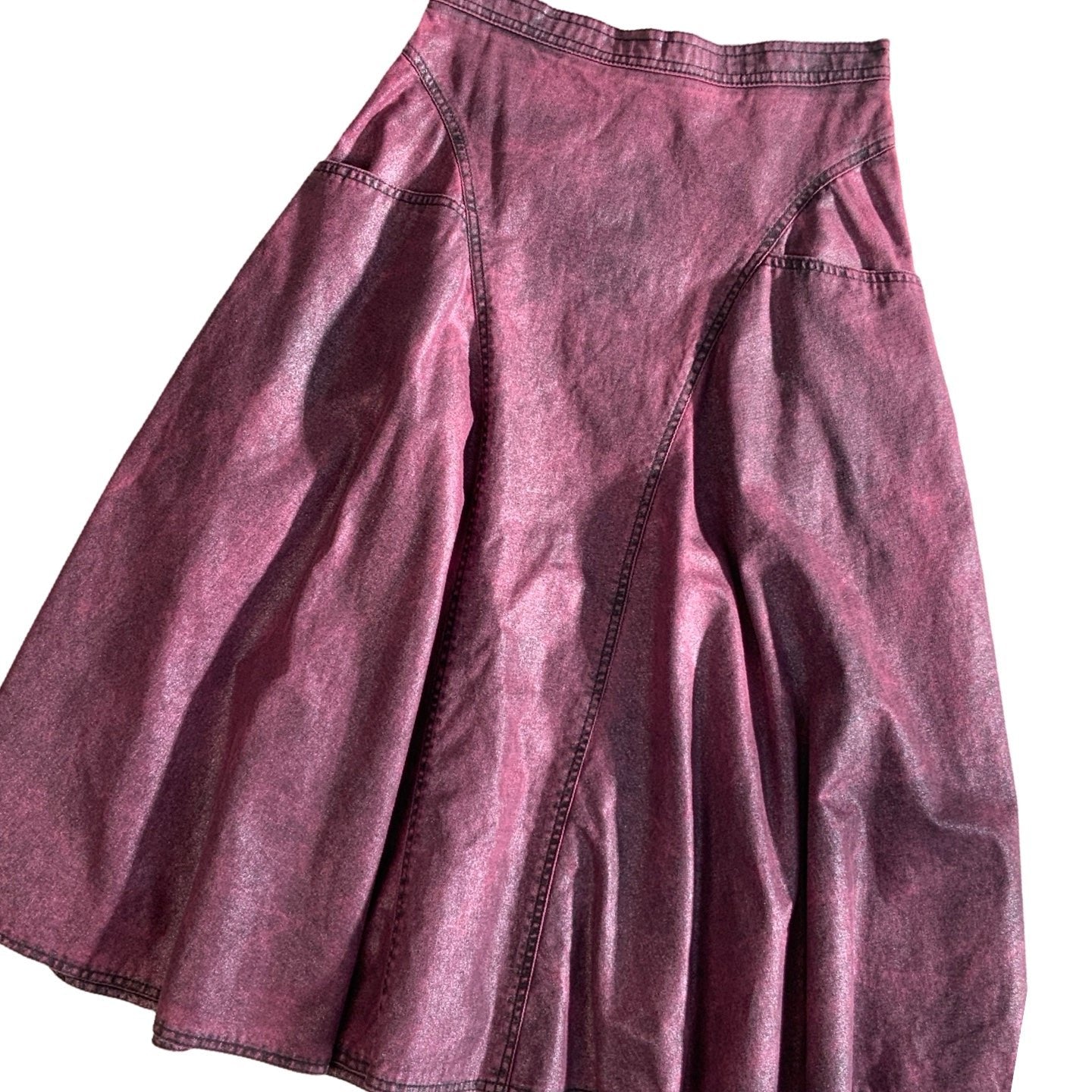 Y2K 90s Sparkle Pink Denim Swing Midi Skirt 8 10